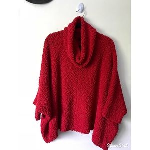 Red, fuzzy cowl neck sweater